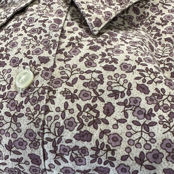 LL Bean women’s size L 100% cotton purple floral long sleeve button front top - Picture 3 of 7